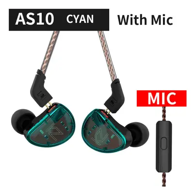 (green with mic) KZ AS10 5BA Driver In Ear Monitor Earphone HIFI Wired Earbuds Headset