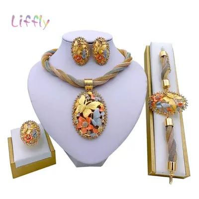 (clear, 45cm) African Jewelry Charm Necklace Earrings Dubai Gold Jewelry Sets For Women Wedding 