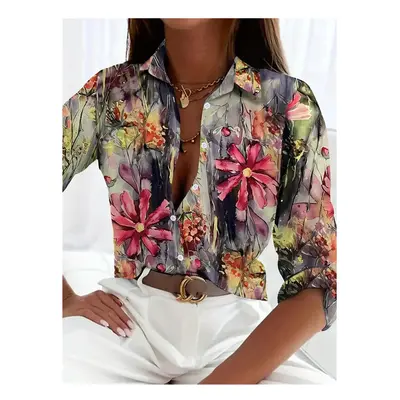 (B25SLTH24991355, M) Fashion Luxury Women's Shirt Chain Printed Women's Blouse Spring Long Sleev