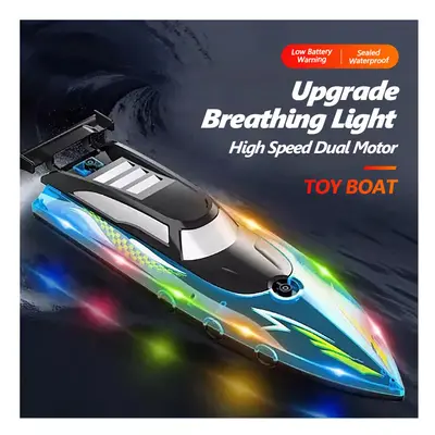 (Blue with light) RC Boat with LED Lights, 2.4Ghz Full Size RC Boat, RC Boat for Pools and Lakes