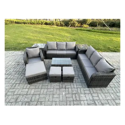 Fimous Seater Rattan Lounge Sofa Set Outdoor Garden Furniture Set with Rectangular Coffee Table 