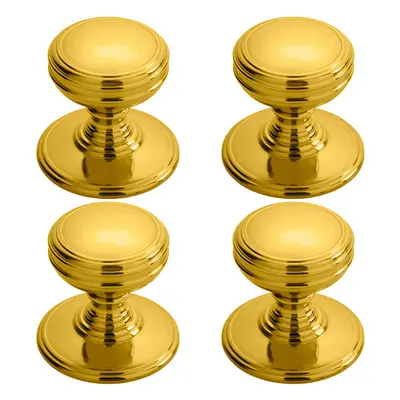 4x Ringed Tiered Cupboard Door Knob 38mm Diameter Polished Brass Cabinet Handle