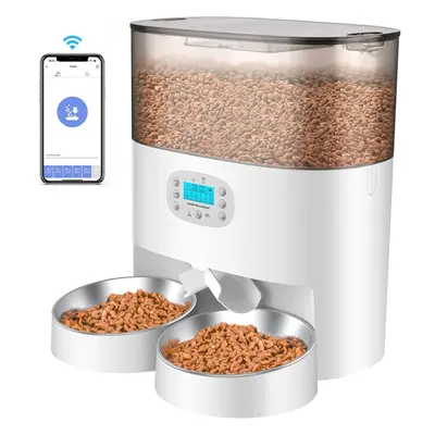 (White-APP Control) Automatic Cat Feeder for Cats, WiFi, 6L Cat Food Dispenser for Dry Food with