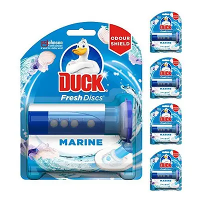 Duck Toilet Fresh Disc, Toilet Cleaner Starter Pack, Holder & Discs, Marine, Pack of