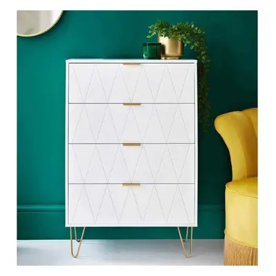 4 Drawer Chest With Gold Legs Bedroom Furniture Storage Unit WHITE