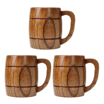 3X 400Ml Classic Style Natural Wood Cup Wooden Beer Mugs Drinking for Party Novelty Gifts -Frien