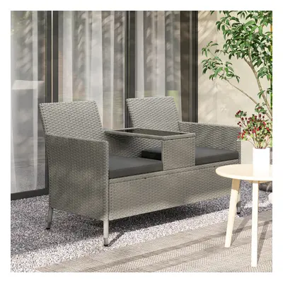 Outsunny Rattan Chair Garden Furniture Patio Companion Love Seat Table Grey