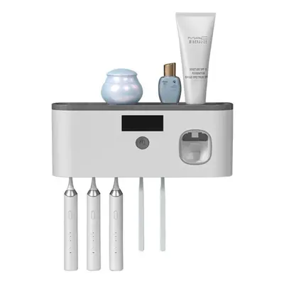 (grey) Electric Toothbrush Uv Sterilization Drying Holder Wall Mounted Toothpaste Squeezer For B