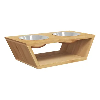 vidaXL Raised Dog Bowls Elevated Dog Bowl Double Raised Bowl with Stand Bamboo