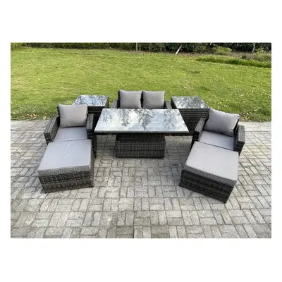 Fimous High Back Rattan Garden Furniture Sofa Sets with Height Adjustable Rising Lifting Table S