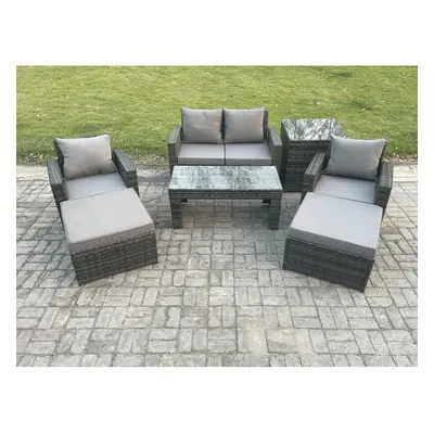 Fimous PCS Outdoor Lounge Sofa Set Wicker PE Rattan Garden Furniture Set with Rectangular Coffee