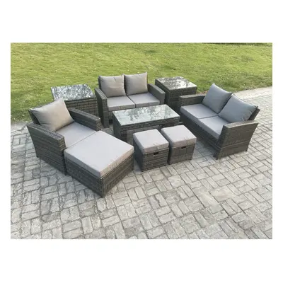 Fimous Seater Outdoor Rattan Patio Furniture Set Garden Lounge Sofa Set with Side Tables Footsto