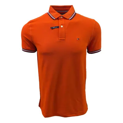 Tommy Hilfiger Mens Striped Collar Polo (Medium Bright Orange)