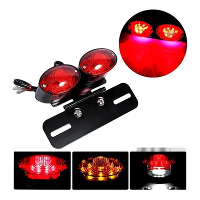 (as shown) Led Brake Stop Light Tail Lamp Retro Double Oval Lens License Plate Light 12v Univers