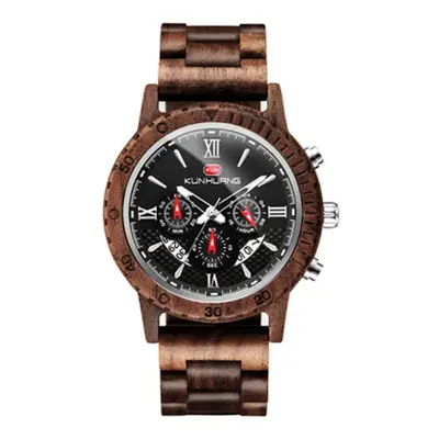 (brown) Scione Luxury Wood Watch Men Analog Quartz Date Waterproof Handmade Wooden Watches Male 