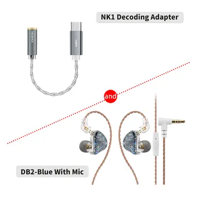 (BlueMic and NK1) NiceHCK DB2 Microphone HiFi Music Earphone 1DD+1BA Hybrid Dual Driver