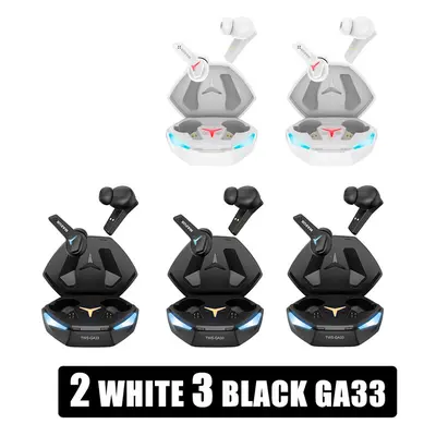 (2 white black) RUSAM GA33 Gamer Headset Low Latency Bluetooth Headphones TWS Wireless