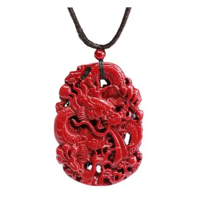 (as the picture) Natural Red Sandstone Double-sided Carved Dragon Pendant For Men Jewelry Trendy