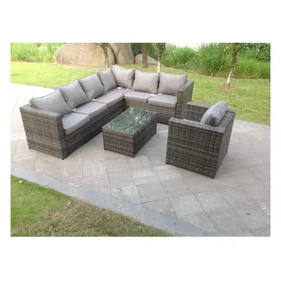 Fimous Dark Grey Mixed Pe Rattan Corner Sofa Set Outdoor Garden Furniture Oblong Coffee Table Ar