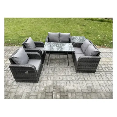 Fimous Wicker PE Rattan Garden Dining Set Outdoor Furniture Sofa with Side Table Dark Grey Mixed