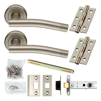 Door Handle & Latch Pack Satin Chrome Modern Angled Lever Screwless Round Rose