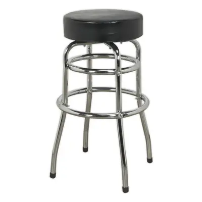 Pneumatic Workshop Stool - Swivel Rotating Seat & Foot Rest - Chrome Plate Frame