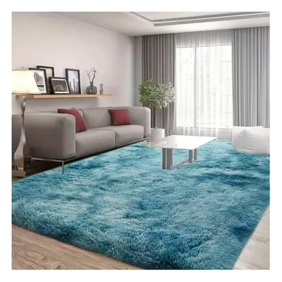 (120cm x 170cm (4ft x 5ft 8"), Tie-Dye Teal) Anti Slip Shaggy Rug For Living Room Runner Carpet