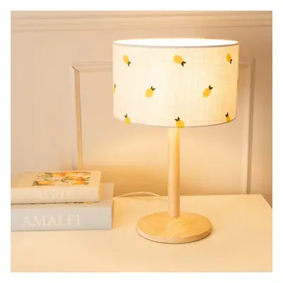 ValueLights Triston Lemon Embroidery Shade Wooden Table Lamp & Bulb