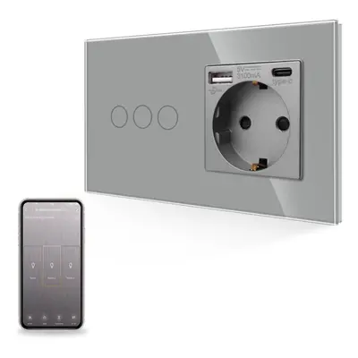 (grey, Socket No WIFI-WiFi 3gang) Eu Wifi Smart Switch With Usb Power Socket Plug Wall Power Cry