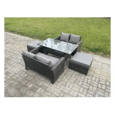 Fimous Seater PE Wicker Rattan Garden Furniture Set Love Sofa Outdoor Rectangular Dining Table B