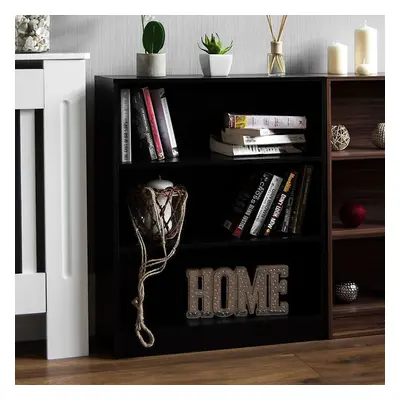 (Black) Cambridge Tier Low Bookcase Wide Shelf Storage