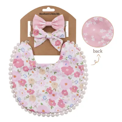 (Gold) Baby Boys Girls Bibs & Headband Floral PrintS Tassel Dinner Saliva Towel Vintage Double S