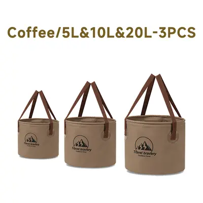 (Coffee-3IN1) Travel Camping Folding Bucket Multipurpose Water Storage Bag Portable Multi-functi