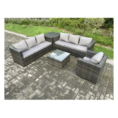 Fimous Rattan Garden Furniture Sofa Set with Armchair Square Coffee Table Side Table Indoor Outd