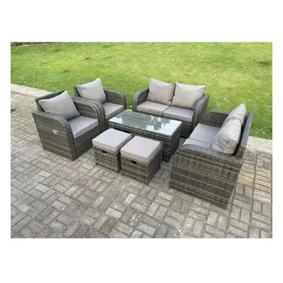 Fimous Seater Dark Grey PE Rattan Garden Furniture Set Reclining Chair Seater Love Sofa Set Coff