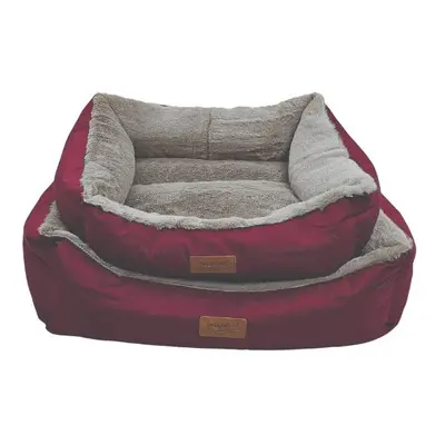 (Small - x 50cm) HugglePets Luxury Plush Dog Lounger - Red & Grey