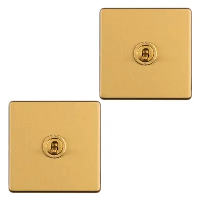 2 PACK Gang Single Retro Toggle Light Switch SCREWLESS SATIN BRASS 10A Way