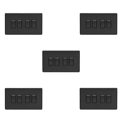 5 PACK Gang Quad Light Switch SCREWLESS MATT BLACK Way 10A Slim Rocker