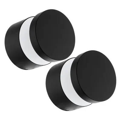 2 PACK IP44 Outdoor Wall Light Black Aluminium Round 11W LED Porch Lamp