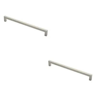 2x Square Mitred Door Pull Handle x 19mm 450mm Fixing Centres Satin Steel