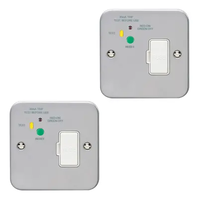 2 PACK Gang Single 13A Unswitched Fuse Spur 30mA Passive RCD METAL CLAD Safety