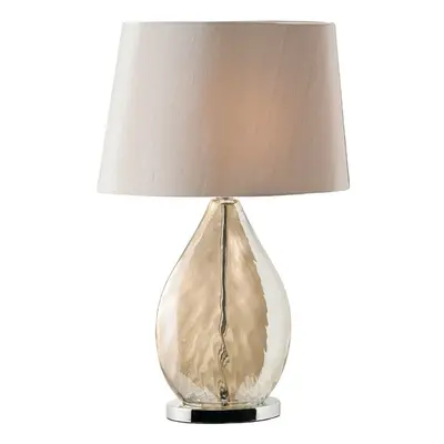 Table Lamp & Shade Gold Tinted Glass & Mink Fabric Modern Pretty Bedside Light