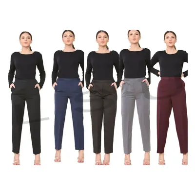 (BROWN, LADIES SIZE (INSIDE LEG LENGTH 27")) Women Trousers Ladies Formal Office Work Trousers