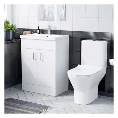 Nes Home 600mm White Basin Vanity & Rimless Close Coupled Toilet Flat Pack