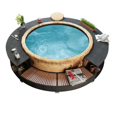 vidaXL Black Poly-Rattan Spa Surround | Rattan Hot Tub Surround