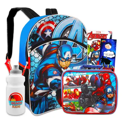 Marvel Captain America Backpack & Lunchbox For Boys - Bundle with 16"" Captain America Backpack 