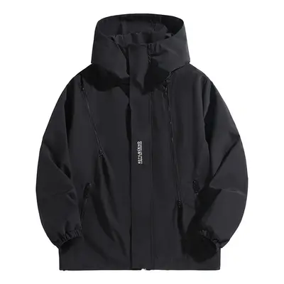 (black, 9XL(130 to 140kg)) Plus Size Windbreaker Men Waterproof Jacket Solid Color Black Windbre