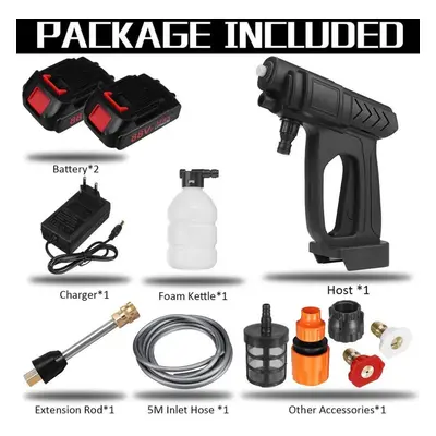 (2*Batteries) Cordless High Pressure Washer Spray Water Gun 15000mah Car Wash Pressure Water Noz