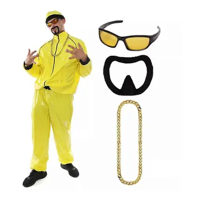 (S) Mens 90'S Rapper Costume Accessories Set Glasses Beard Necklace Gangster Novelty Adults Fanc