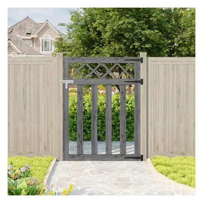 (Grey, 90cm W x 120cm H) Outdoor Cross Top Wooden Garden Gate Pedestrian Fence Yard Door